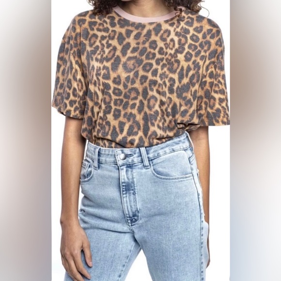 New! Found Denim Vintage Leopard/Pink Ringer T Shirt Size Large 🐆 - Picture 4 of 13